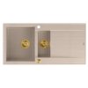 Quadron EVAN 156 GraniteQ zlewozmywak z syfonem Push To Open 1,5-komorowy z/o (1000x500x210; kom. 420x480) pearl beige / elementy złote HQE510050U2PVDG1P2O
